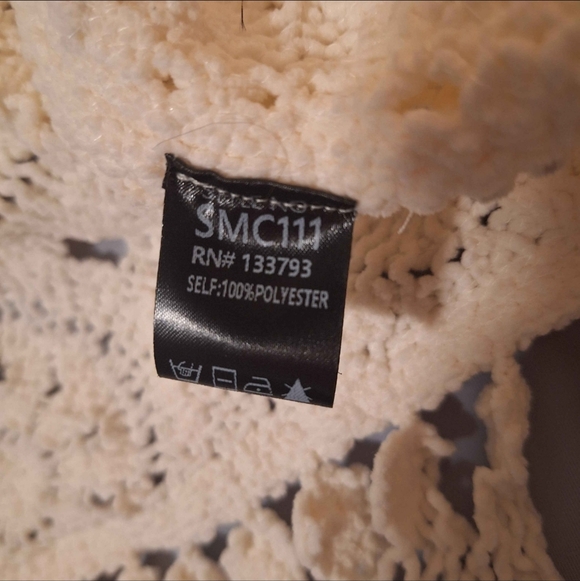 POL Ivory heavy Knit Crochet Fringe Open Long Sleeve Kimono Duster Boho Casual - Picture 4 of 5